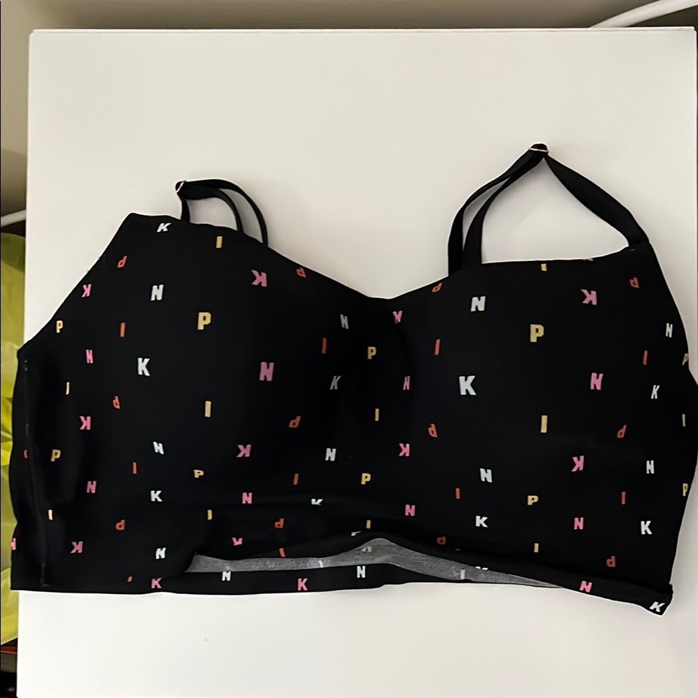 PINK Black Bra with Colorful Letter Print